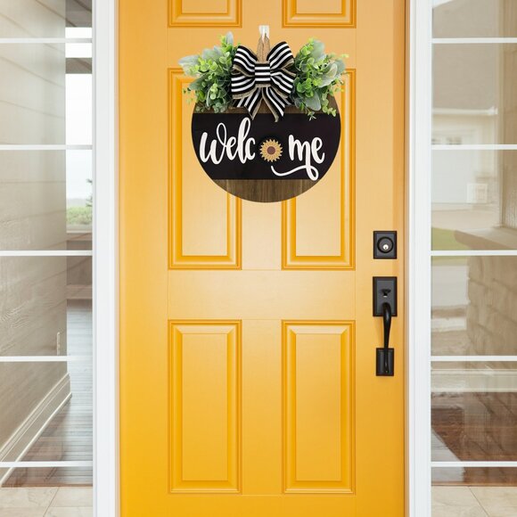 12 Interchangeable Wood Front Door Welcome Sign Wreath with Seasonal Designs 12" - Picture 7 of 10